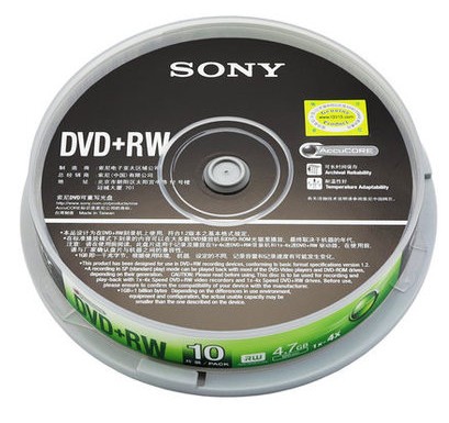 SONY索尼DVD+RW 4.7G可擦写重写刻录光盘 10片